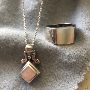 Mother of pearl .925 silver necklace and ring